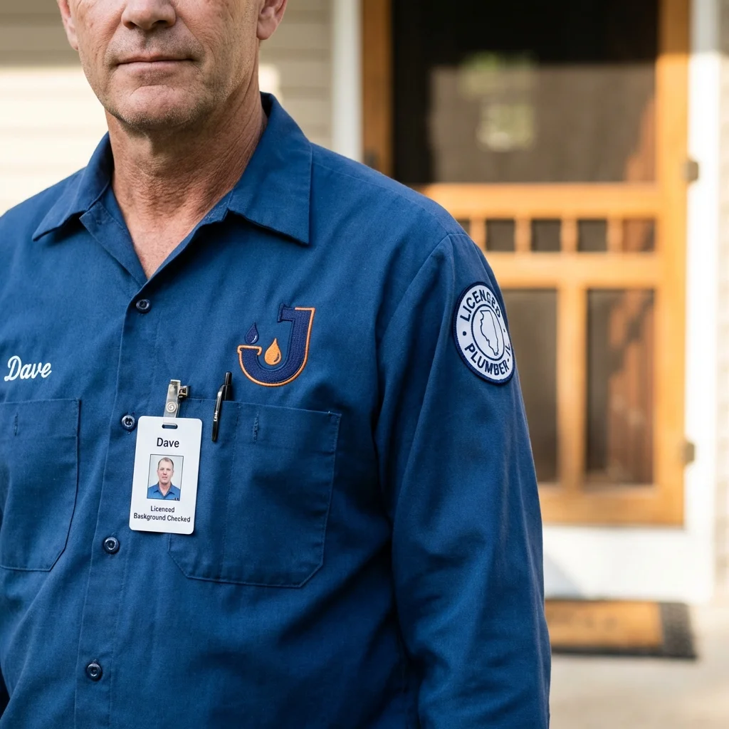 Licensed plumber showing ID badge in Castlewood, VA