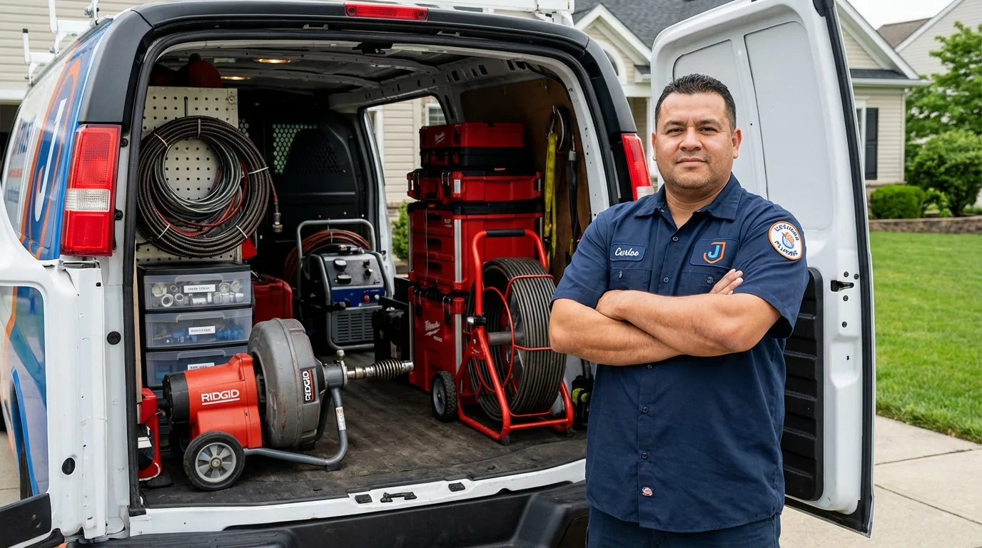 Professional drain cleaning equipment and Johns Plumbing LLC plumber in Castlewood