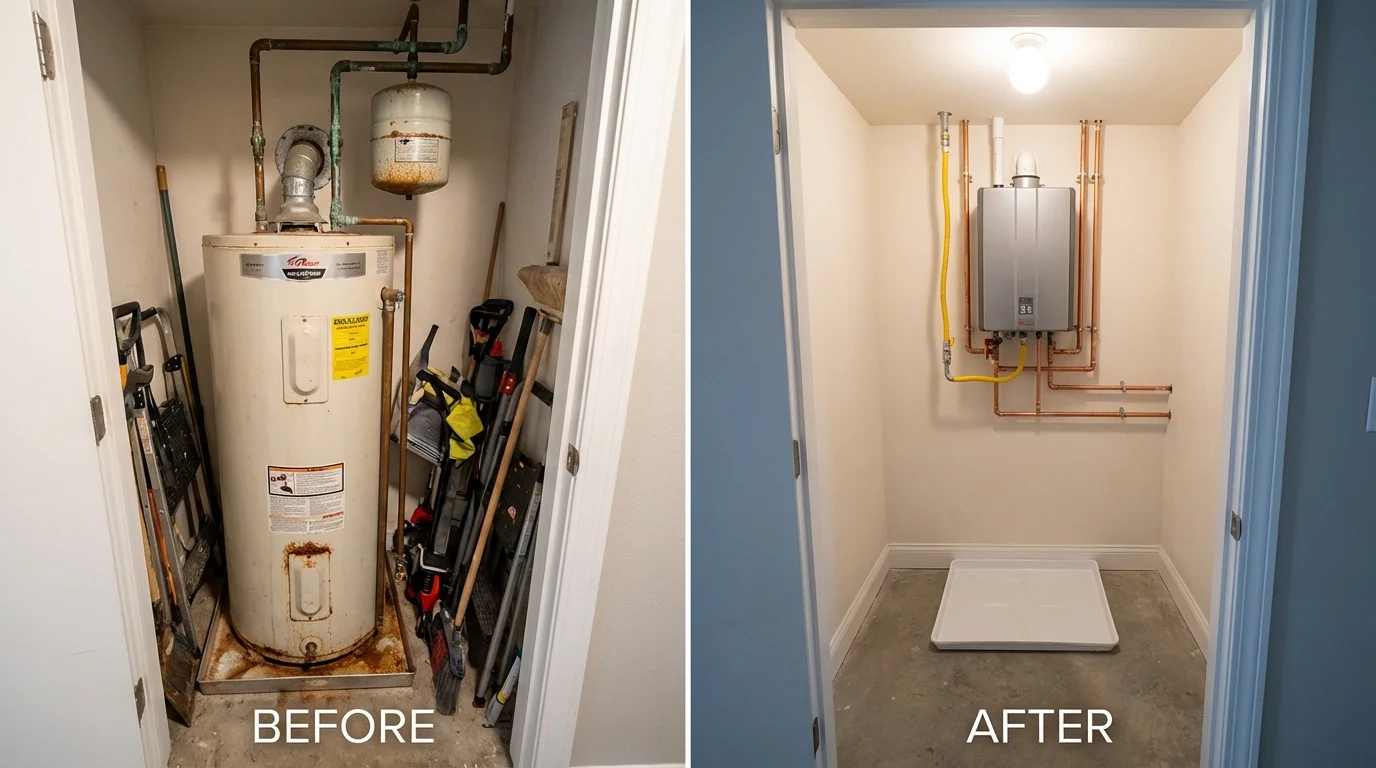 Tank water heater versus wall-mounted tankless unit comparison for Castlewood, VA homeowners
